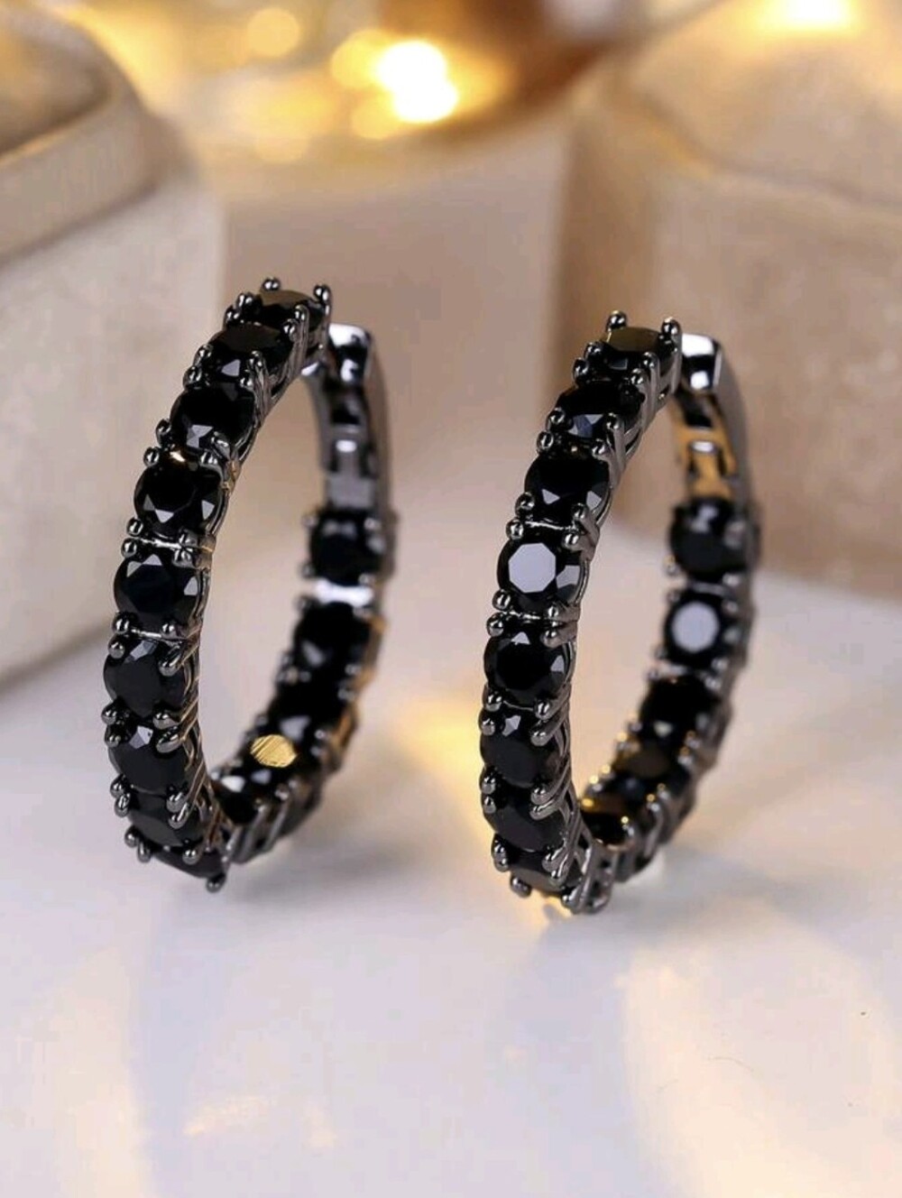 Elegant Black Crystal Hoop Earrings - Women Jewelry